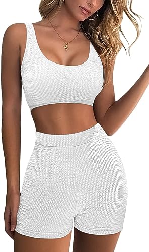 Photo 1 of Herseas White Workout Sets for Women 2 Piece Seamless Ribbed Sports Bra with Biker Shorts Outfits
(WHITE, 2XL)