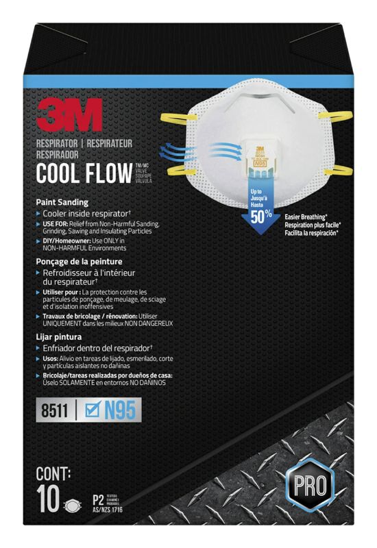 Photo 1 of 3M Respirator, Cool Flow Valve, Paint Sanding, Lightweight, Disposable, Filter Media, Stretchable, Easy Breathing, 10-Pack 10 pack