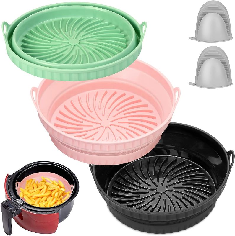 Photo 1 of 3 PCS Air Fryer Silicone Liners, 7.9 Inch Silicone Air Fryer Basket with Heat Proof Gloves, Replacement of Parchment Paper Liners for 4 to 7 QT, Reusable Air fryer Oven Accessories
