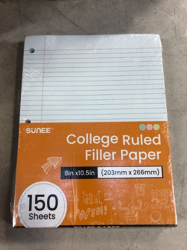 Photo 2 of SUNEE Colored Filler Paper, 8 x 10-1/2 Inch Wide Ruled Paper, 3 Hole Punch Filler Paper, Loose Leaf Notebook Paper for 3 Ring Binders, 150 Sheets/3 Pack
