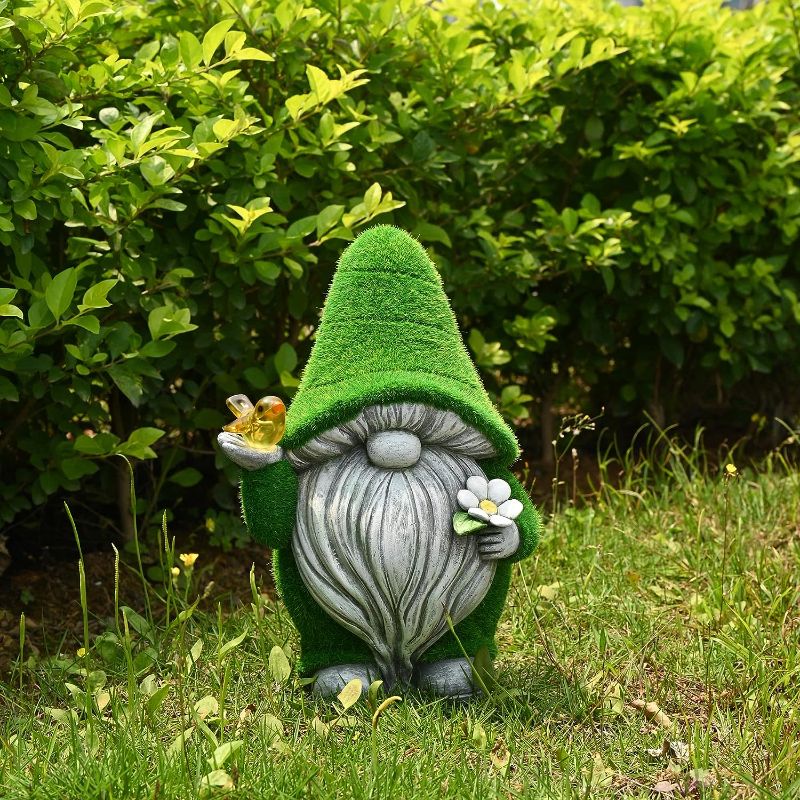Photo 1 of YEWLLEW Garden Gnome Statue with Solar LED Lights,Garden Sculpture Lawn Ornament for Patio Balcony Outdoor Decor,Garden Outdoor Statues Perfect Yard Art Gift
