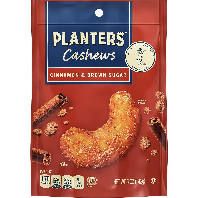 Photo 1 of 12pcs--exp date 09/2023 ----Bundle of PLANTERS Cashews Cinnamon & Brown Sugar, 5 Oz Bag  