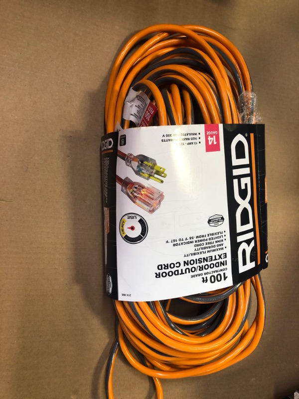 Photo 2 of 100 ft. 14/3 Extension Cord, Orange and Gray