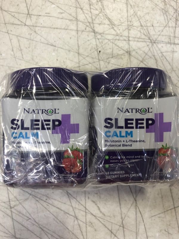 Photo 3 of 2 PACK LOT Natrol Sleep+ Calm, Drug Free Sleep Aid Supplement, Calm an Active Mind, Ease to Sleep, 60 Strawberry Flavored Gummies EXP 10/21/23