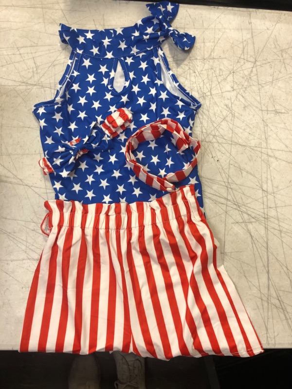 Photo 2 of 4th of July Toddler Girl Outfit American Flag Top Striped Shorts with Waistband Clothes Set for 1-5 Years