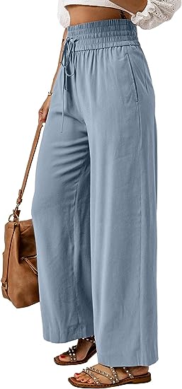 Photo 1 of Acelitt Wide Leg Pants for Women High Elastic Waist Flowy Palazzo Pants Summer Casual Loose Comfy Trousers with Pockets