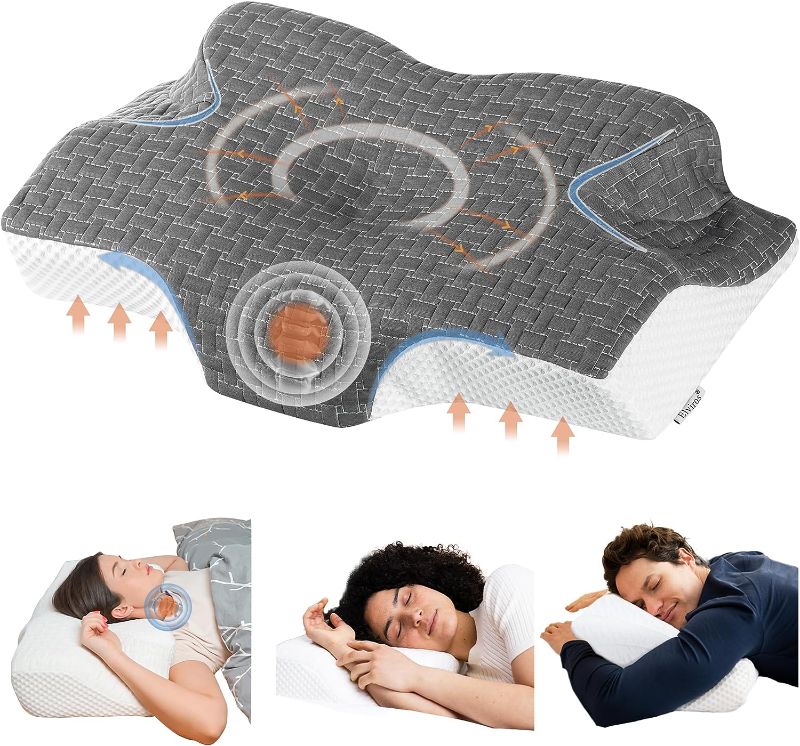 Photo 1 of 1PC---Elviros Memory Foam Cervical Pillow, Ergonomic Contour Pillow for Neck and Shoulder Pain Relief, Orthopedic Sleeping Bed Pillows for Side , Back and Stomach Sleepers (Dark Grey)
