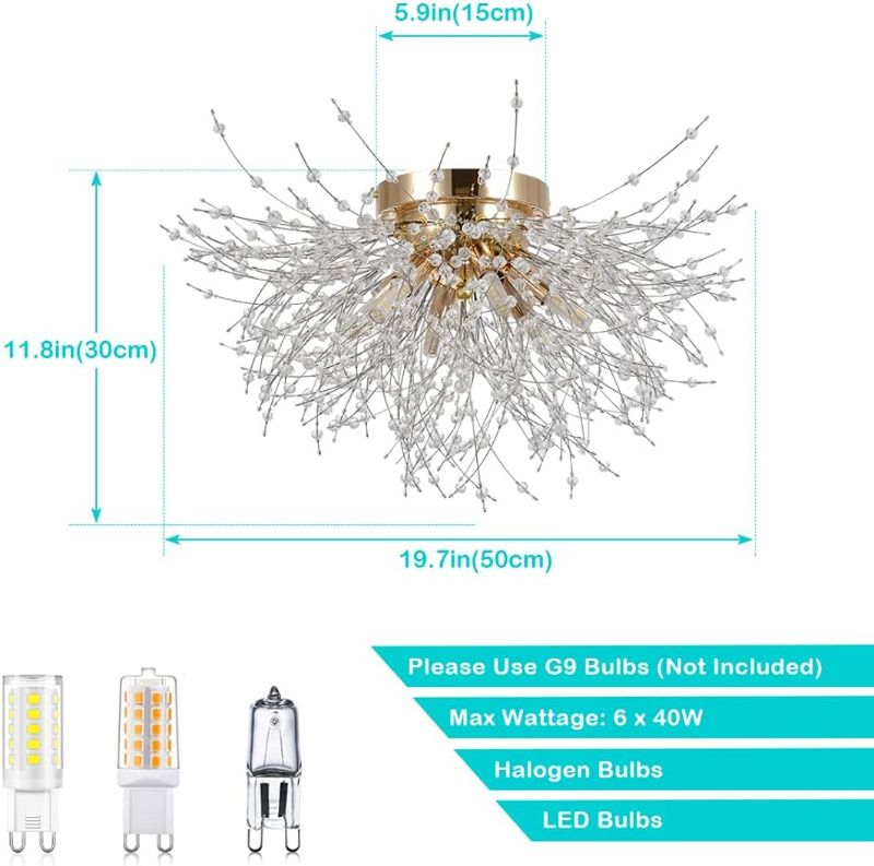 Photo 1 of ZECOXOL 3-Light Flush Mount Ceiling Light Fixture, Modern Gold Crystal Firework Ceiling Lights, Close to Ceiling Lamp for Bedroom Kitchen Hallway Entryway Bathroom…
