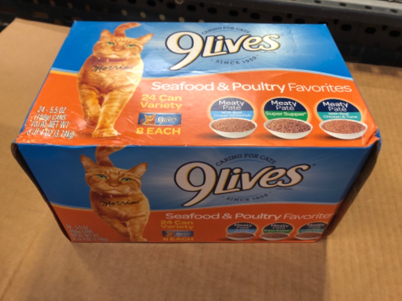 Photo 2 of 24pcs--exp date 06/2023  ----9Lives Seafood & Poultry Favorites Wet Cat Food Variety 5.5 Ounce Can Seafood & Poultry Favorites 5.5 Ounce 