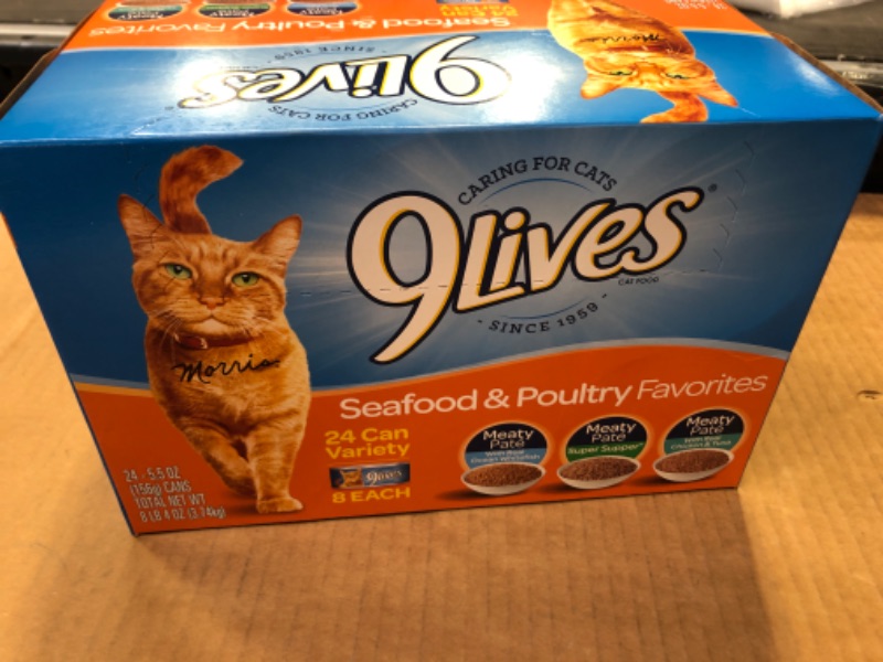 Photo 2 of 24pcs--exp date 06/2023  ----9Lives Seafood & Poultry Favorites Wet Cat Food Variety 5.5 Ounce Can Seafood & Poultry Favorites 5.5 Ounce 