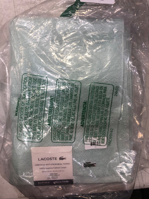 Photo 2 of Lacoste Home Heritage Anti-Microbial Supima Cotton Bath Towel 30x 54 inches (Mint) color