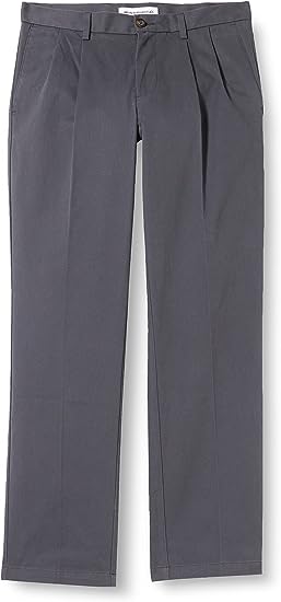 Photo 1 of Amazon Essentials Men's Classic-Fit Wrinkle-Resistant Pleated Chino Pant - Grey , 30W 32L