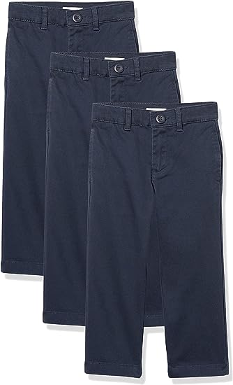 Photo 1 of 3 Pack , Amazon Essentials Boys and Toddlers' Uniform Slim-Fit Flat-Front Chino Navy Pants, Multipacks Size 7 S