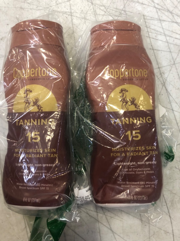 Photo 2 of 2 Pack Lot Coppertone Tanning Sunscreen Lotion, Water Resistant Body Sunscreen SPF 15, Broad Spectrum SPF 15 Sunscreen, 8 Fl Oz Bottle