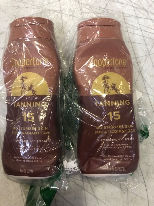 Photo 2 of 2 Pack ,Coppertone Tanning Sunscreen Lotion, Water Resistant Body Sunscreen SPF 15, Broad Spectrum SPF 15 Sunscreen, 8 Fl Oz Bottle