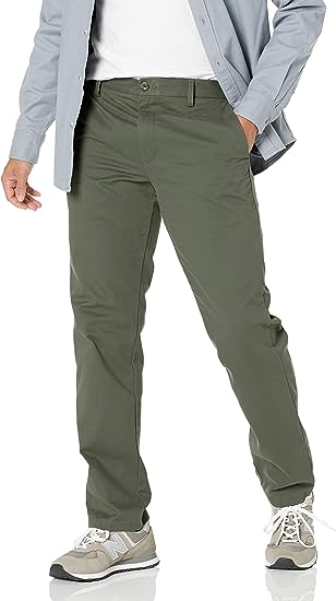 Photo 1 of Amazon Essentials Men's Slim-Fit Wrinkle-Resistant Flat-Front Chino Pant Size 30W 30L Olive Color