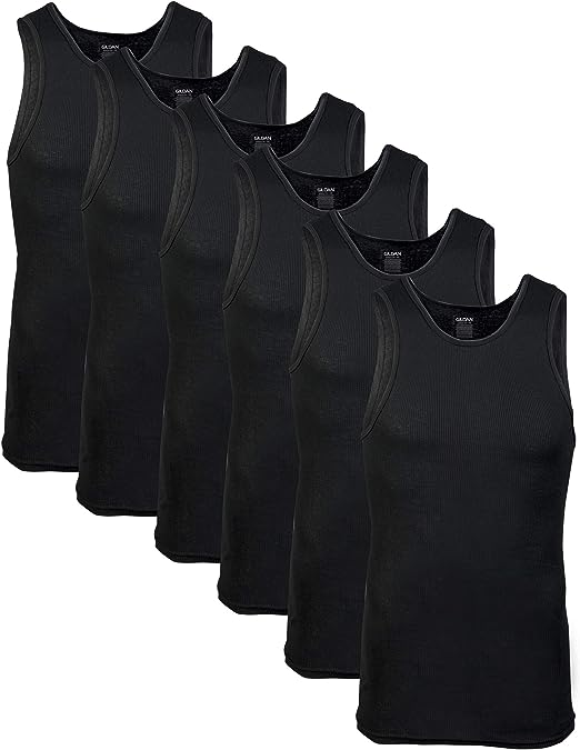 Photo 1 of 6 Pack Gildan Men's A-Shirt Tanks, Multipack, Style G1104 Black Size XL