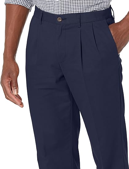 Photo 1 of Amazon Essentials Men's Classic-Fit Wrinkle-Resistant Pleated Chino Pant 36W 34L ,  Navy