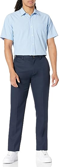 Photo 1 of Amazon Essentials Men's Slim-Fit Flat-Front Dress Pant SIZE 42W 30L, NAVY