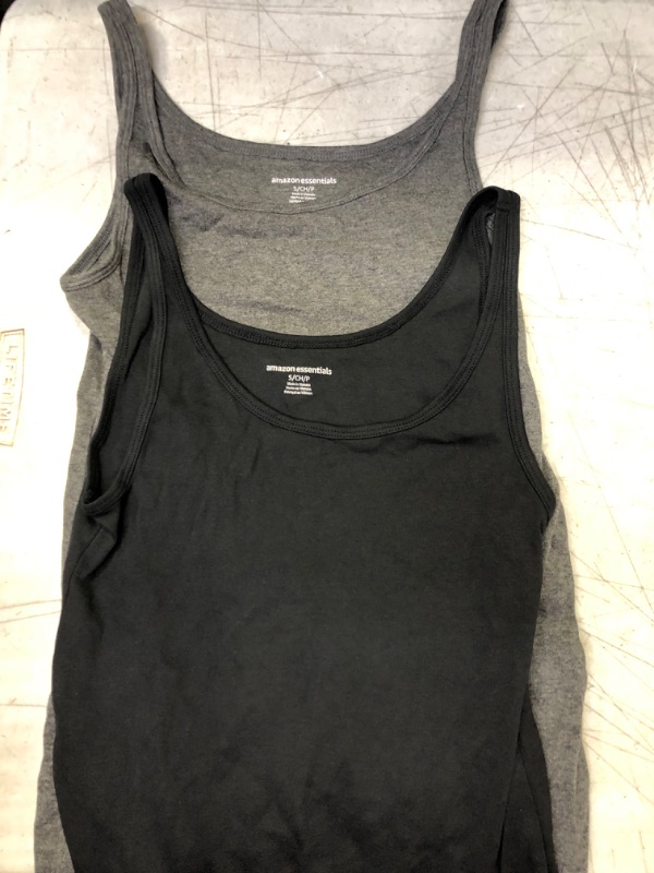 Photo 2 of Amazon Essentials Women's Slim-Fit Thin Strap Tank, Pack of 2 BLACK / GREY, SIZE S