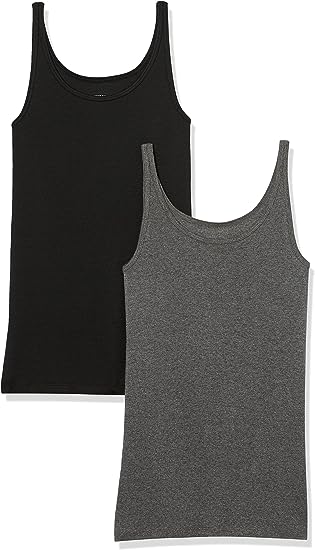 Photo 1 of Amazon Essentials Women's Slim-Fit Thin Strap Tank, Pack of 2 BLACK / GREY, SIZE S