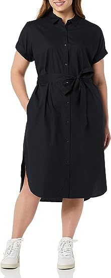 Photo 1 of Amazon Essentials Women's Relaxed Fit Short Sleeve Button Front Belted Shirt Dress SIZE M BLACK