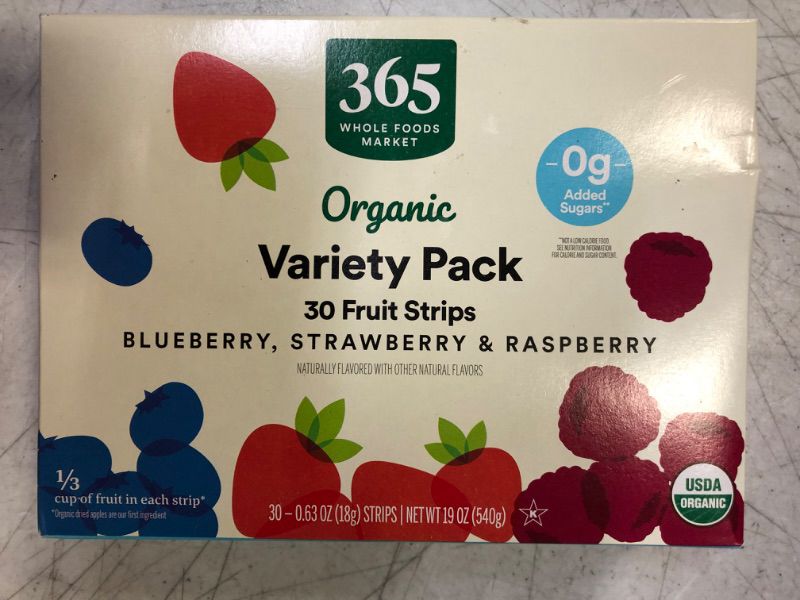 Photo 2 of 365 by Whole Foods Market, Organic Variety Fruit Strips, 0.63 Ounce Organic 30 Count (Pack of 1) BlueBerry , Strawberry, Raspberry , EXP 04/25/24