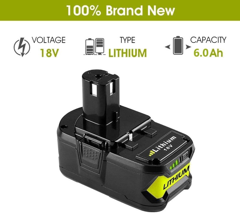 Photo 1 of POWTREE  6.0Ah P108 18V Battery Replacement Compatible with Ryobi ONE+ P108 P102 P103 P104 P105 P107 P109 P122 Cordless Tool Battery Packs, Rapid Rechargeable Batteries with Indicator