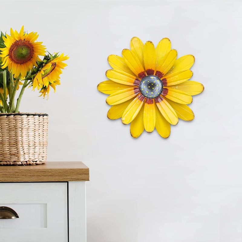 Photo 1 of  Sunflower Wall Decor, Metal Flower Wall Art Decorations, Sunflower Spring Yard Garden Decor Hanging for Kitchen, Bathroom, Home Decor Boho Art, Handmade Gift for Outdoor or Indoor