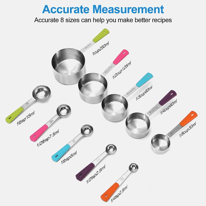 Photo 1 of 11Pcs Stainless Steel Measuring Cups and Spoons Set, Stackable Metal Measure Cup, Widely Used Kitchen Dry Food, Cooking Baking Measurements (Kitchen Funnel+5Cups+5Spoons) Medium