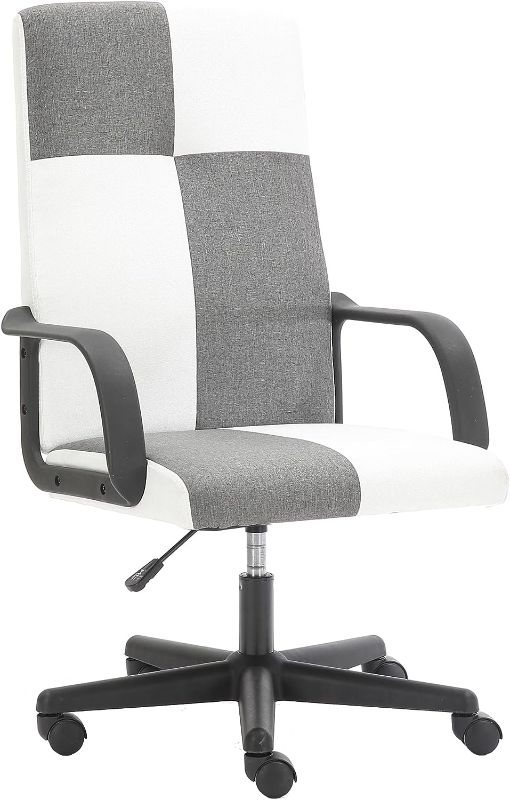 Photo 1 of JOUUQZ Office Chair with Wheels Arm, Comfortable Fine Linen Computer Desk Chair with Breathable Sponge mats,Adjustable Hight Rolling Swivel Home Office Chair, Grey+White