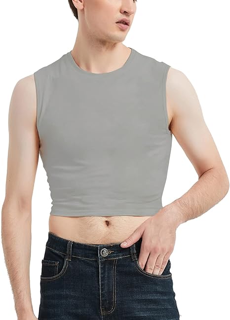 Photo 1 of  Cotton Mens Cropped Tank Top Short Sleeve Vest Crop Top T-Shirts, SIZE L 