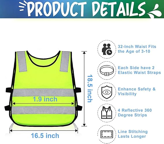 Photo 1 of 4 Pieces Kids Reflective Vest Wrist guards and Hat Child Safety High Visibility Vest Set Child's Construction Vest for Cycling Skiing Running Night Walking Hiking Outdoor Boys Girls