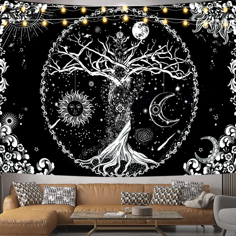 Photo 1 of  Tree of Life Tapestry, Black and White Tapestry Sun and Moon tapestrys/Galaxy Space Tapestry large&wall tapestry for bedroom (70'' × 90'')