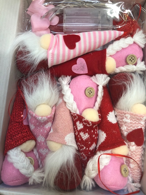 Photo 2 of 10pcs Decor Plush Set Love for Valentine's Day Mother's Day Marriage Proposal Ceremony and Birthday Party Gift,with 8pcs Handmade Hanging Gnomes,Lights and Banner, Pack into Gift Box,Cute Pink