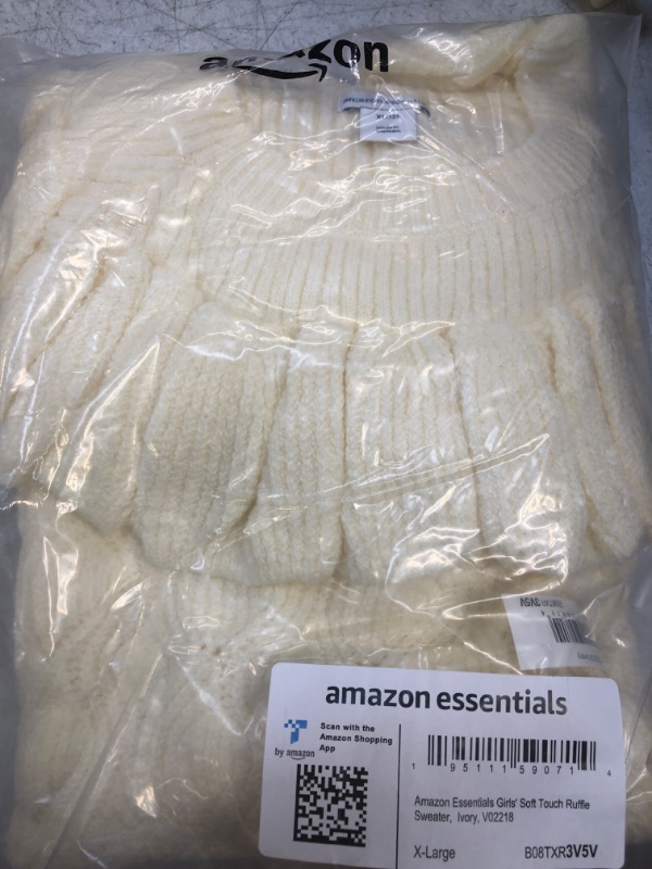 Photo 1 of Amazon Essentials Girls' Soft Touch Ruffle Sweater, Ivory, X-Large