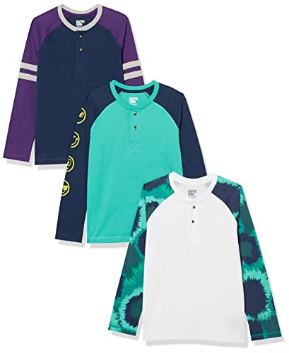 Photo 1 of Amazon Essentials Toddler Boys' Long-Sleeve Henley T-Shirts (Previously Spotted Zebra), Pack of 3, Navy/Turquoise Green/White, 3T