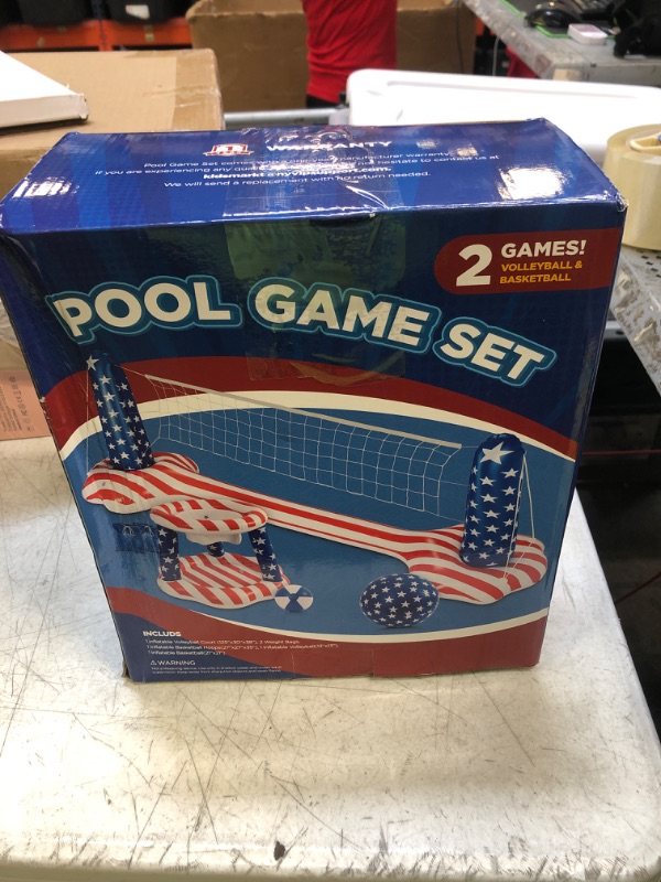 Photo 3 of 10.4' Pool Volleyball Set - Upgraded Inground Pool Volleyball Net & Basketball Hoop, Inflatable Water Games for Adults and Family, Pool Floating Toys for Kids 8-12 | Teens Summer Swimming Floaties American Flag