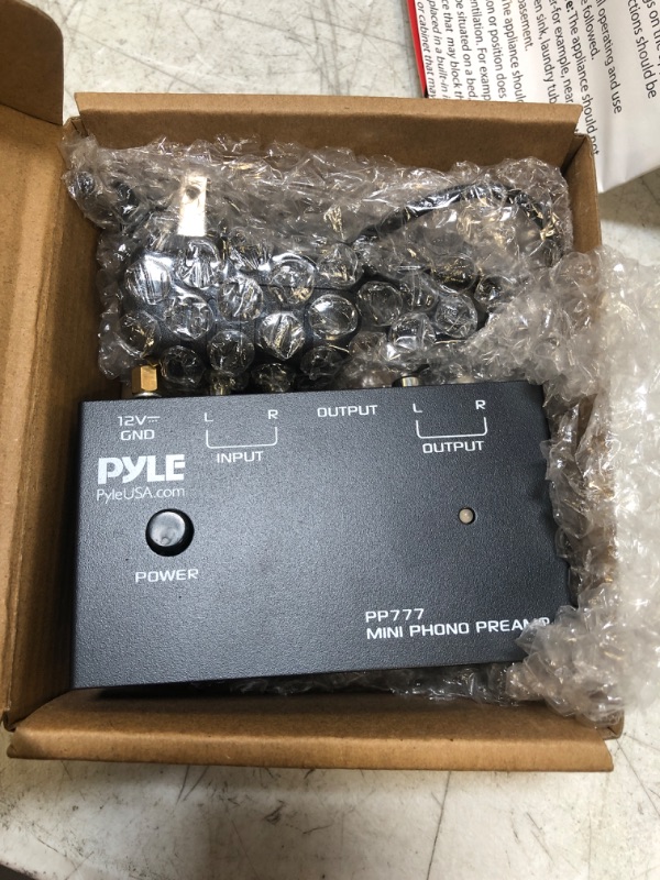 Photo 2 of Pyle Output PP777 Phono Turntable Preamp Mini Electronic Audio Stereo Phonograph Preamplifier Input, RCA Output & Low Noise Operation Powered by 12 Volt DC Adapter Upgraded Model