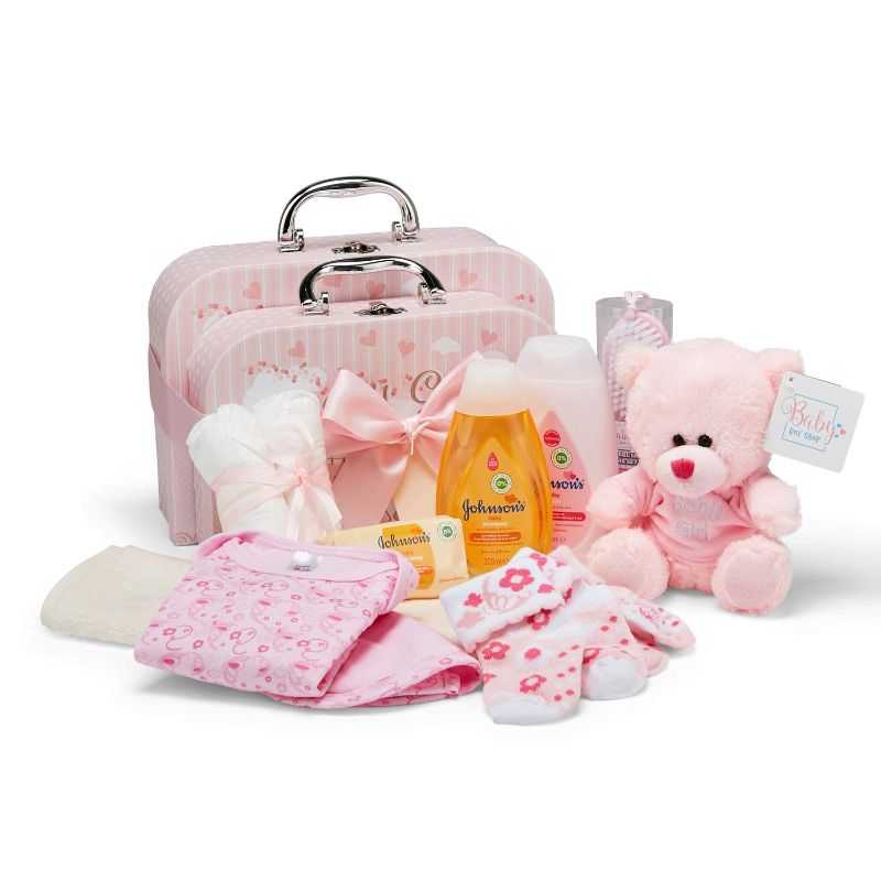 Photo 2 of Baby Box Shop Baby Girl Gifts Set, Baby Gift Basket with Baby Girl Newborn Essentials - Baby Girl Gifts Newborn Gift Set, Baby Gifts for Newborn Girl, Unique Baby Gift Set in Baby Girl Suitcase (Pink)