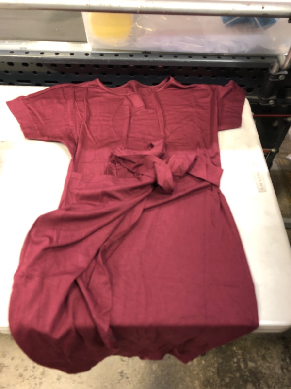 Photo 1 of Women's short sleeve crewneck tie waist front split dresses ( red size large ) 