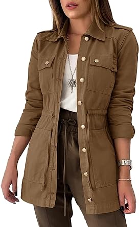 Photo 1 of Jackets For Women Button Down Lightweight Utility Anorak Trench Military Outwear Coat with Pockets size m 