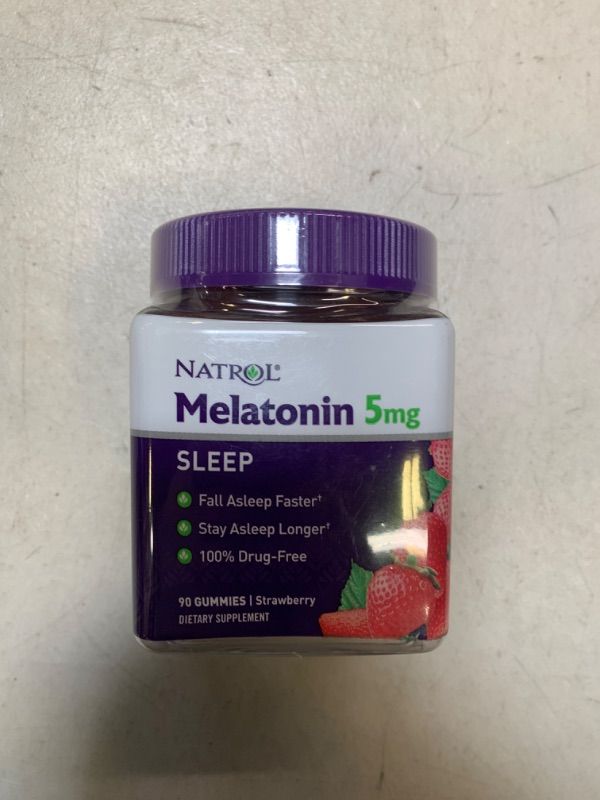 Photo 1 of EXP. 11/23  Natrol Melatonin 5mg, Dietary Supplement for Restful Sleep, 90 Strawberry-Flavored Gummies, 45 Day Supply 90 Count (Pack of 1)