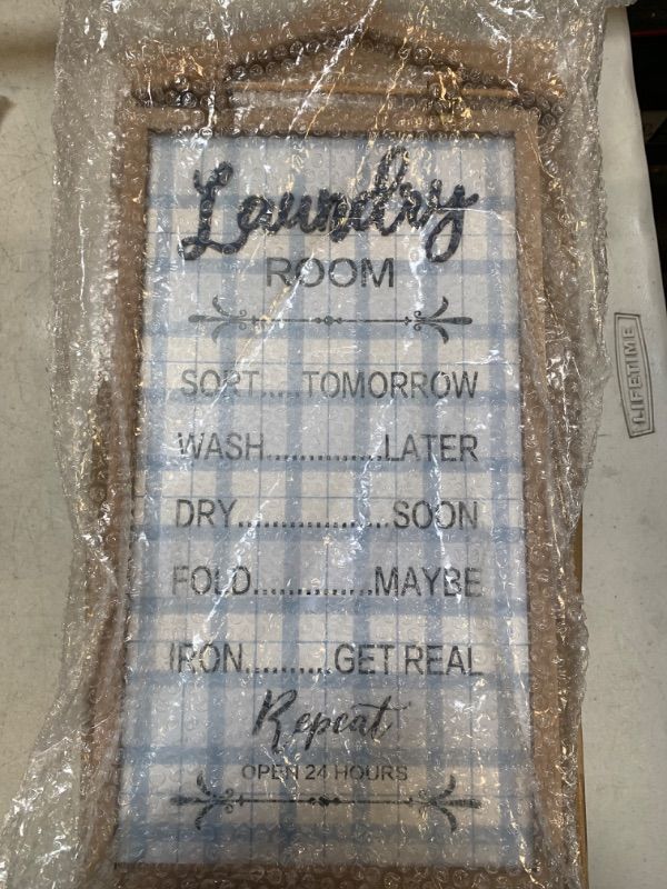 Photo 2 of Eternhome Laundry Room Decor Laundry Schedule Sign Sort Wash Dry Fold Iron Farmhouse Wall Signs Coat Hanger Funny Rules Wall Art Vintage Rustic Wood Decorations for Home Bathroom Decoration