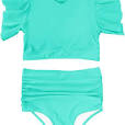 Photo 1 of Geckatte Girls Swimsuit 2 Piece Ruffle V Neck Flutter Sleeve Solid High Waist Bathing Suits Swimwear 5-14 Years 