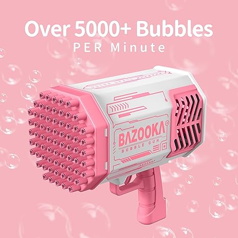 Photo 1 of Bubble Machine Guns, Bubble Guns with Light, Bubble Solution, 69 Holes Bubbles Machine for Kids Adults, Summer Toy Gift for Outdoor Indoor Birthday Wedding Party - Pink Bubble Makers