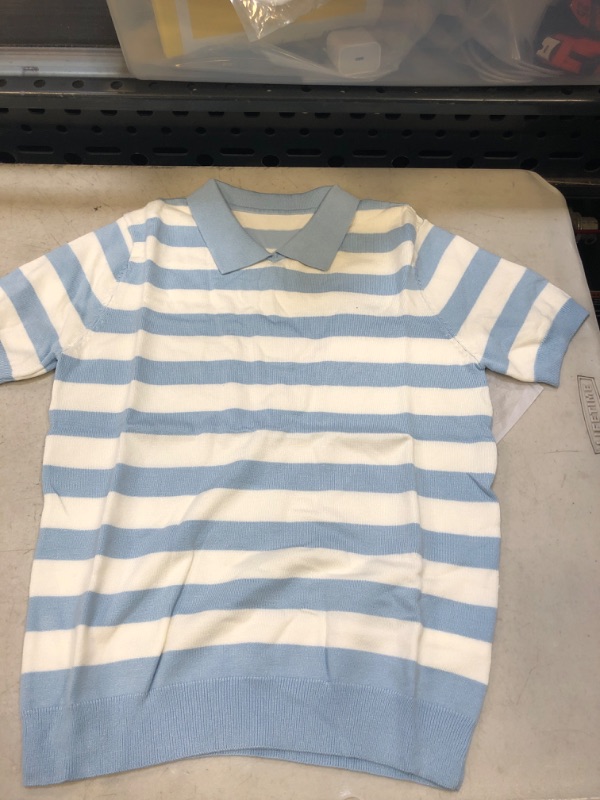 Photo 1 of Boy short sleeve striped polo t shirt light blue 