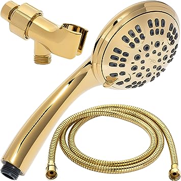 Photo 1 of 6 Function Handheld Shower Head Kit - High Pressure, Removable Hand Held Showerhead With Hose & Mount And Adjustable Rainfall Spray, 2.5 GPM - Polished Brass