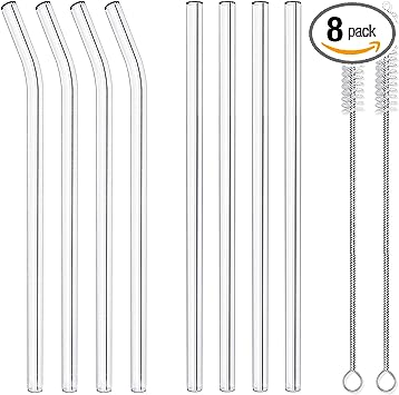 Photo 1 of 8 Pack Reusable Glass Drinking Straws - 10" x 10 mm - Smoothie Straws for Milkshakes, Frozen Drinks, Smoothies, Bubble Tea - Environmentally Friendly