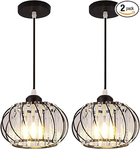 Photo 1 of 2 Pack Semi Flush Mount LED Ceiling Light Fixtures Small Crystal Ceiling Lights Chandelier Farmhouse Industrial Metal Cage Industrial Ceiling Lighting Fixture for Hallway Porch Entryway Foyer Bathroom